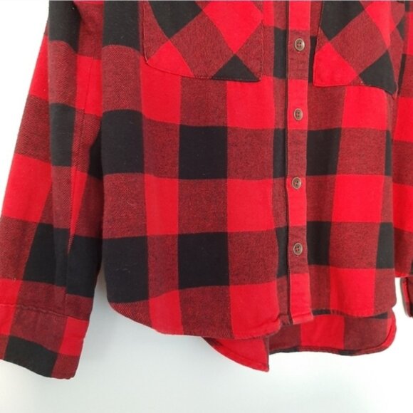 FOREVER 21 Classic Flannel Buffalo Check Plaid Button Down Shirt Red Black Sz S - Picture 8 of 13